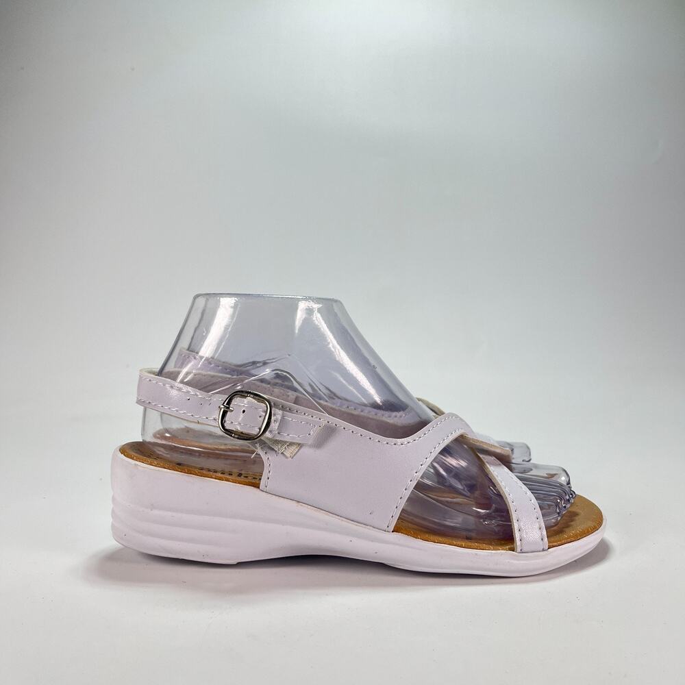 Comfort White Leather Cross Strap Wedge Slingback Straps Sandals Women's Size 6